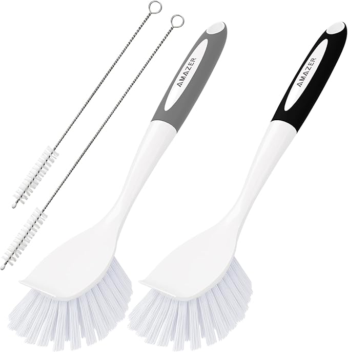 Amazer 4 Pack Dish Brush with Handle, Kitchen Scrub Brushes by Amazer