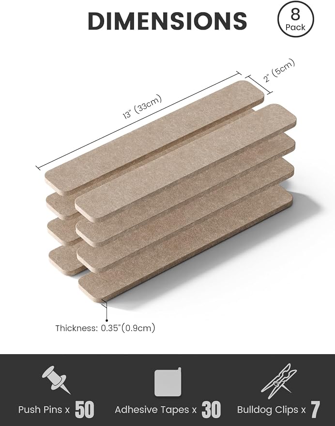 Fluxynara Cork Board Alternative Felt Strip Board 8-Pack 13"x2", Office Pin - Image 2