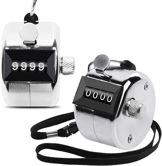 2 Pack Metal Hand Counter Four-Digit Counter with Nylon Lanyard Silver Counter Click Counter Handheld Click Counter Digital Counting
