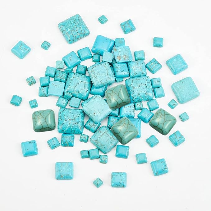 arricraft 80 Pcs Cracked Stone Cabochon, 8 Size Square Shape Gemstones Beads - Image 4