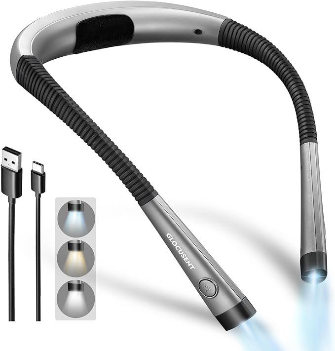 Glocusent Book Light, 3-Color & 6-Brightness Reading Light, Bendable Neck Light by GLOCUSENT