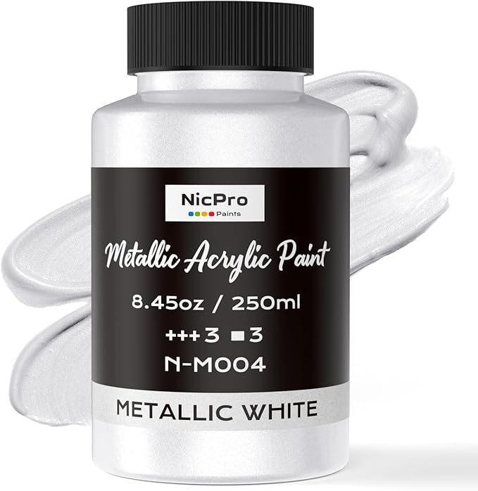 Nicpro Metallic Pearl White Acrylic Paint, 8.45oz/250ml White Craft Paint | by Nicpro