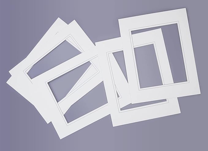 Golden State Art, 11x14 Double Mats for 8x10 - for Photos, Pictures, Frames - Acid-Free, 5 Pack, White Over White