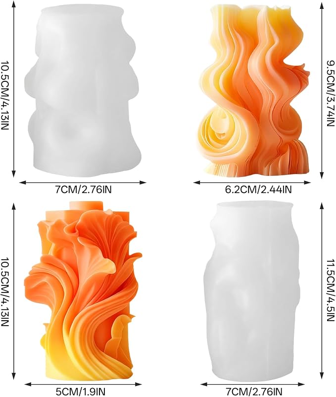 2 Pack 3D Wave Cylinder Silicone Candle Molds, Geometric Relief Pillar Mold | - Image 2