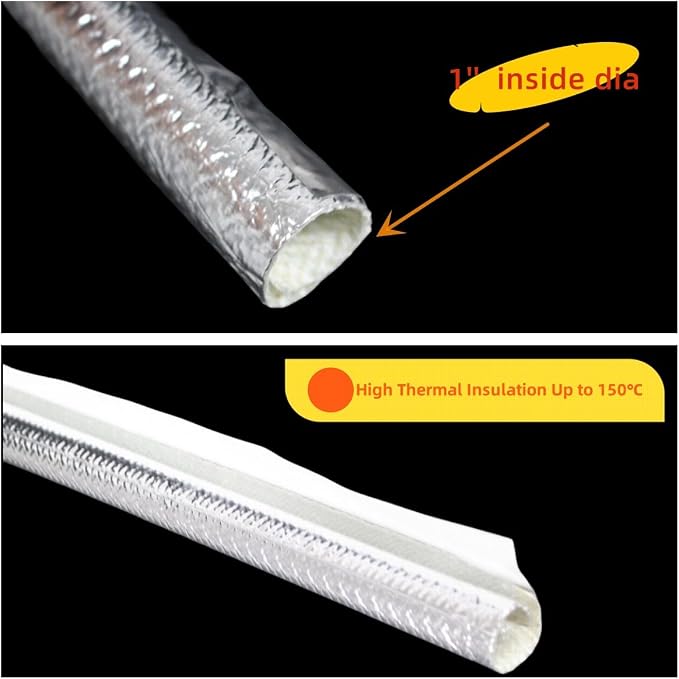 25mm - 1" Self Closed Aluminized Heat Shield Sleeve Protection Side Entry High - Image 4