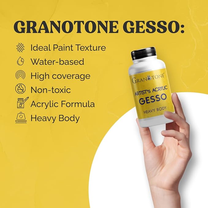 GRANOTONE Acrylic Gesso Water Base | Matte Finish | Interior/Exterior Use | Long Lasting For Acrylic Painting | Non-Toxic Universal Gesso Finish Primer, White