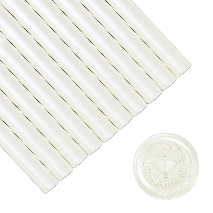 Glue Gun Sealing Wax Sticks for Wax Seal Stamp -Pearl White, Great for Wedding Invitations, Cards Envelopes, Snail Mails, Wine Packages, Christmas Gift Ideas, Pack of 10