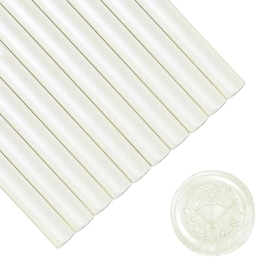 Glue Gun Sealing Wax Sticks for Wax Seal Stamp -Pearl White, Great for Wedding Invitations, Cards Envelopes, Snail Mails, Wine Packages, Christmas Gift Ideas, Pack of 10