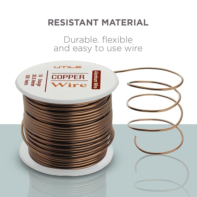 UTILE Bonsai Wire - Armature Aluminum Wire 100 ft 15 Gauge 1.8 mm Bonsai Training Wire, Tree Kit, Plant, Sculpting, Clay, Crafts, Bendable, Gardening, Beading and Jewelry Making (Copper)