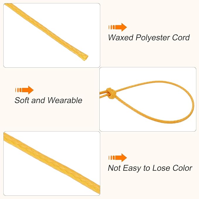 MECCANIXITY Waxed Cord 0.5mm Waxed Polyester Cord 175 Yard Wax String for Bracelet Making, Necklaces, Beading, Jewelry Making and DIY Crafts(Golden Yellow)