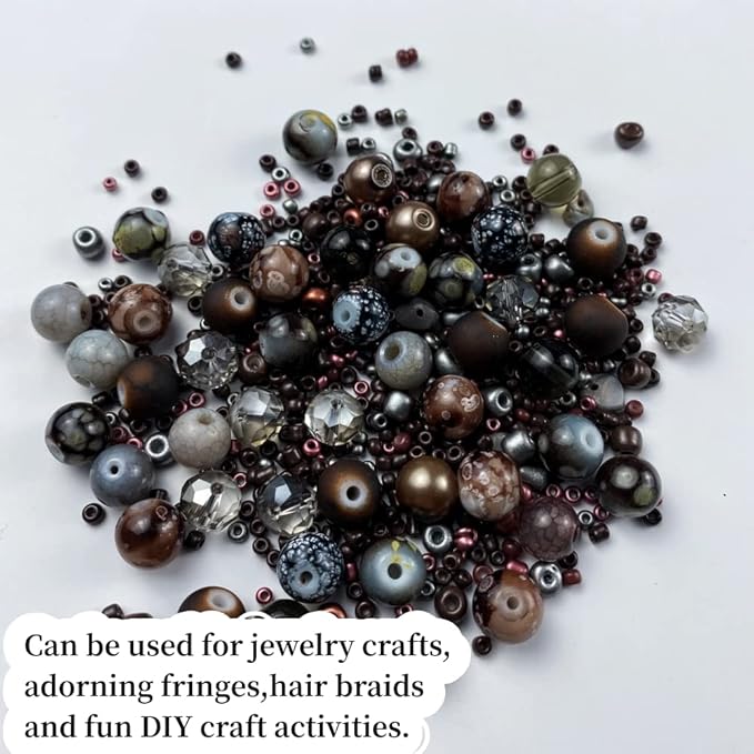 Assorted Glass Resin Beads Multi Size Colors Smooth Cracked Gravel Millet Spacer Beads for Bracelets Necklace Earring DIY Jewelry Making Craft(Deep Amber Series)