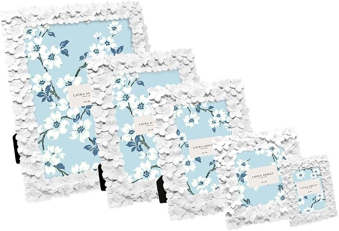 Laura Ashley 4x6 White Flower Textured Hand-Crafted Resin Picture Frame w/Easel - Image 6