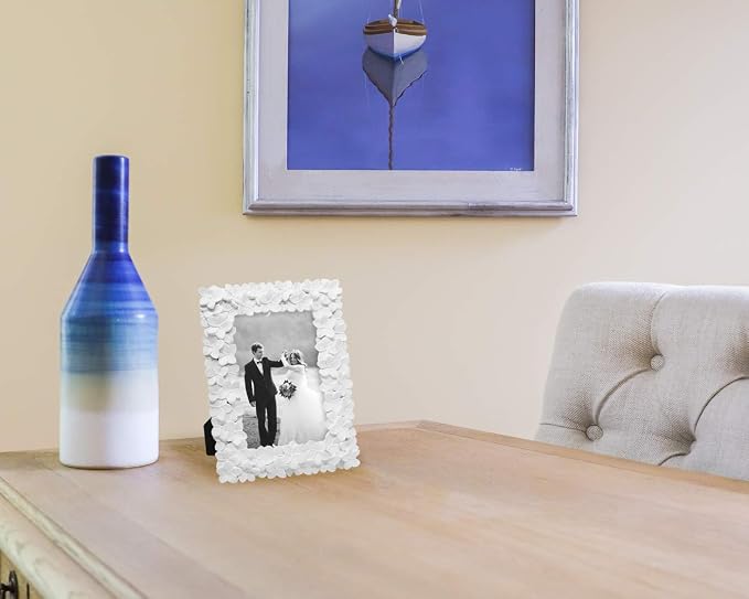 Laura Ashley 4x6 White Flower Textured Hand-Crafted Resin Picture Frame w/Easel - Image 5