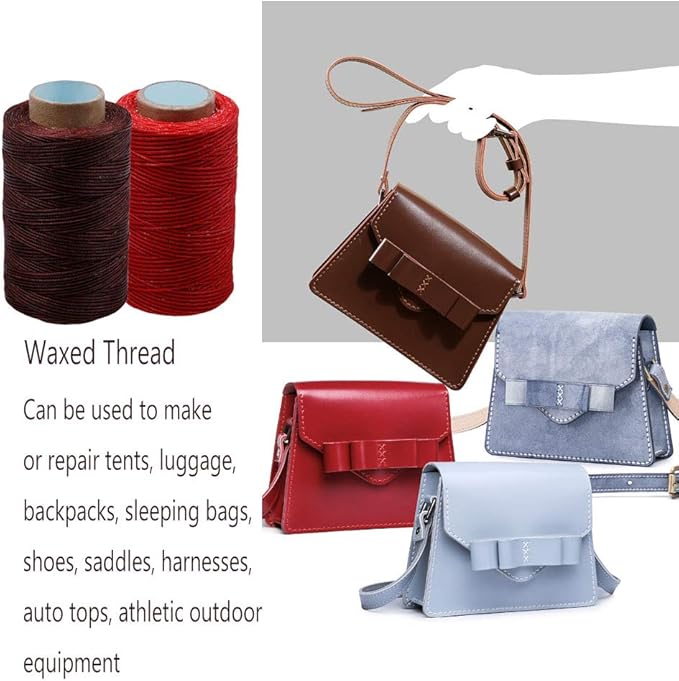 284 Yards Waxed Thread, 210D Heavy Duty Wax Upholstery Thread for Leather Sewing, 0.8mm Flat Waxed String for Bookbinding/Shoe Repairing/Leather Projects