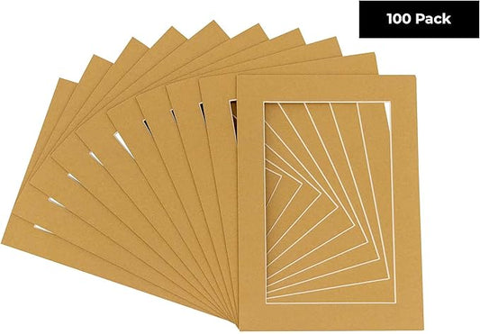 11x14 Mat for 8.5x11 Photo - Precut Rattan Beige Picture Matboard for Frames 11 x 14 Inches - Bevel Cut to Display Art 8.5 x 11 Inches - Acid Free Pack of 100 MATS with Backing Boards & Clear Bags
