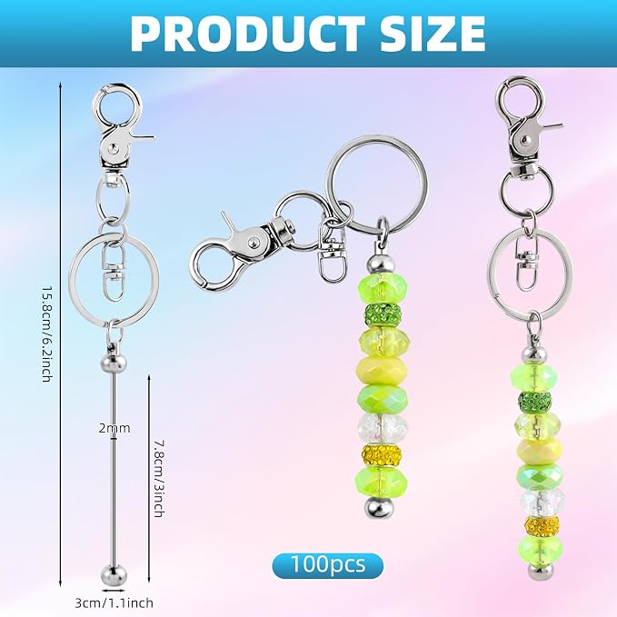 100 Pcs Beadable Keychains Bulk Kit – DIY Keychain Making Supplies - Image 2
