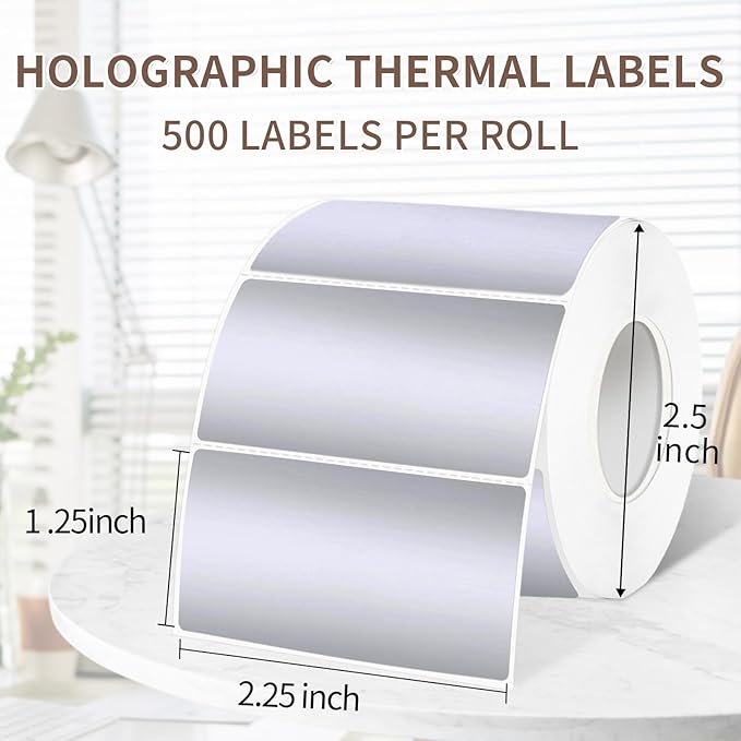 1.25" x 2.25" Silver Thermal Label Stickers,Waterproof Thermal Printer Sticker Labels for Gift Wrapping, Self-Adhesive Name Price Tag DIY Custom Logo Design (500 pcs,Silver)