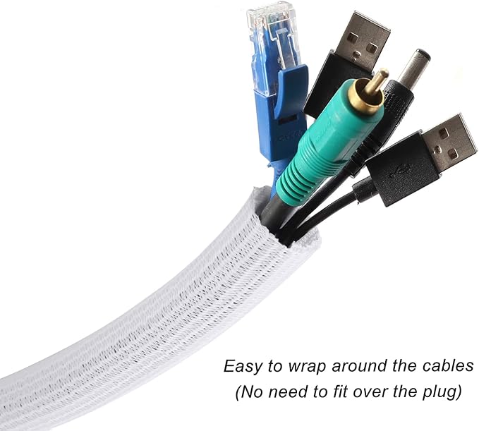 25ft - 3/8 inch Braided Cable Management Sleeve Cord Protector - Self-Wrapping - Image 2