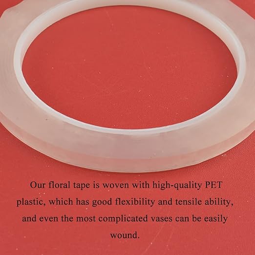 HAHIYO Clear 0.25Inch Wide (217Feet/72Yard Total) 1Rolls Floral Tape Waterproof Florist Tape Flower Wrap Adhesive Waterproof Decorative Tape for Bouquet Stem Wrapping Flower Arranging and Floral Craft