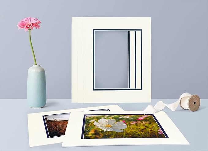Golden State Art, 11x14 Double Mats for 8x10 - for Photos, Pictures, Frames - Acid-Free, 5 Pack, Ivory Turret Over Dignity Blue