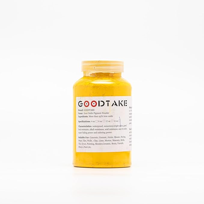 GOODTAKE Concrete Pigment, Yellow Iron Oxide Pigment Powder, Concrete Cement Dye Color Pigment for Pastel Tile Paint Concrete Cement Mortar Grout (Yellow, 4 oz)