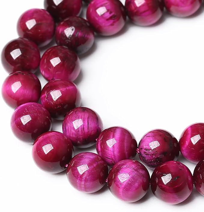 90PCS 8mm Rose Red Tiger Eye Gemstone Loose Beads Natural Round Loose Stone Beads for Jewelry Making DIY Bracelet Necklace Earrings 2 Strand 32"