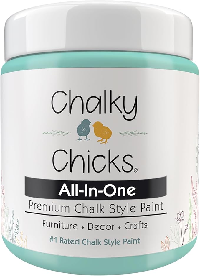 Chalky Chicks All-in-One Chalk Paint for Furniture or Cabinet - 4 Fl Oz - Matte Finish Riptide (Green Blue) for Metal, Wood Furniture Paint - No Sanding All-in-One for Home Decor & Crafts, USA Made