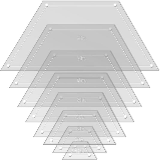 Hexagon Quilting Template Set - 8", 7", 6", 5", 4", 3", 2", 1" Sizes with 1/4" Seam Allowance - Durable Acrylic Templates for Quilting, Patchwork, Crafting, & Sewing Projects