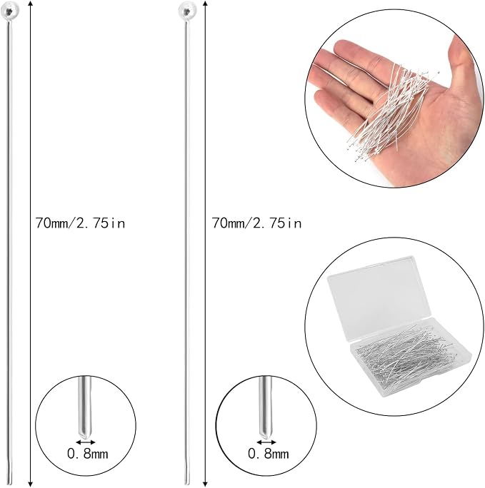 200 Pcs 70mm/2.76 Inch 21 Gauge Ball Pins - Image 2