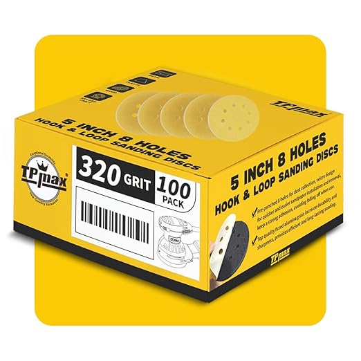 100PCS 5 Inch 320 Grit 125mm 8 Hole Sanding Discs Sandpaper - Premium Gold Round Hook and Loop for Random Orbital Sander - Ideal for Wood, Metal, Automotive