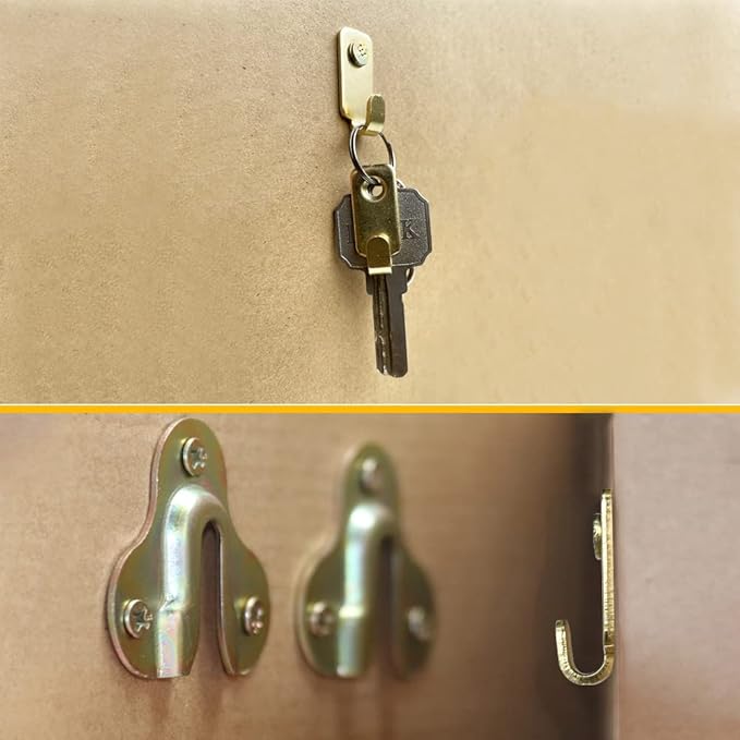 10pcs Heavy Duty J-Shaped Hangers 304 Stainless Steel Wall Mounted Mini J Hook for Mirror Picture Frames Hanging Wire/D Rings/Keyhole Hangers (Gold)