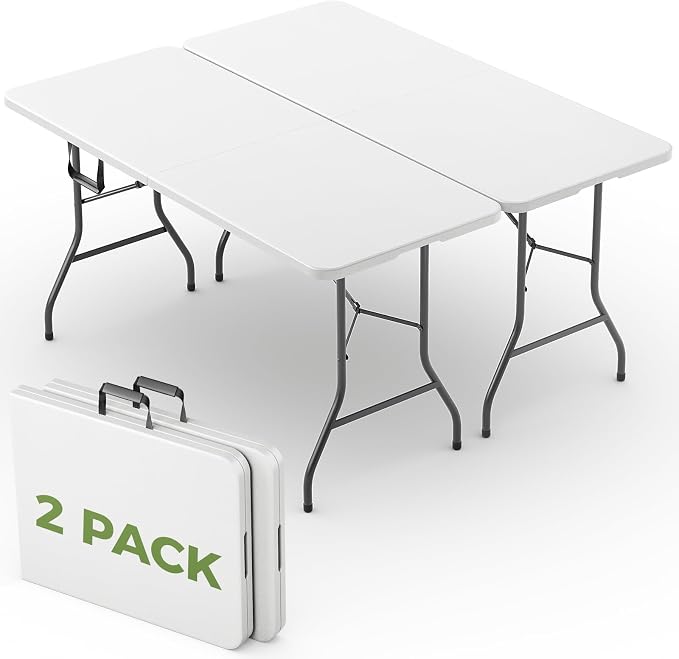 Folding Table 2 Pack, 6 FT Foldable Plastic Table by FoldingFurniture