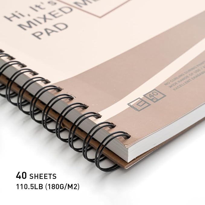 HIMI Mix Media Paper Pad 9X12''(180g/m²) 40 Sheets Mix Paper Pad, Side Wire Bound, Fine Texture, in Gouache Acrylic Art Pad for Sketching, Ink Sketch Book, Art Supplies Drawing Pad Gift (Pink)