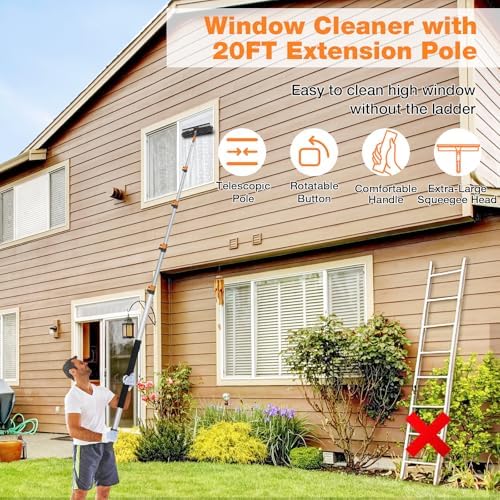 20Ft Window Squeegee with Extension Poles, 2-in-1 Window Cleaning Kit with - Image 5