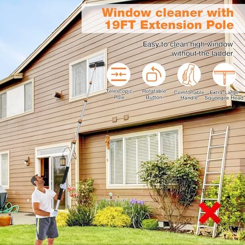 26Ft Window Squeegee with 5-19 FT Extension Poles, 2-in-1 Window Cleaning Kit - Image 4