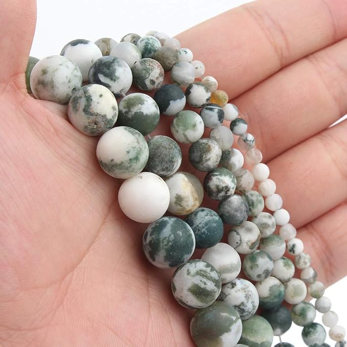 48pcs Natural Matte Tree Agate Gemstone Beads，8mm Frosted Round Loose Stone - Image 3