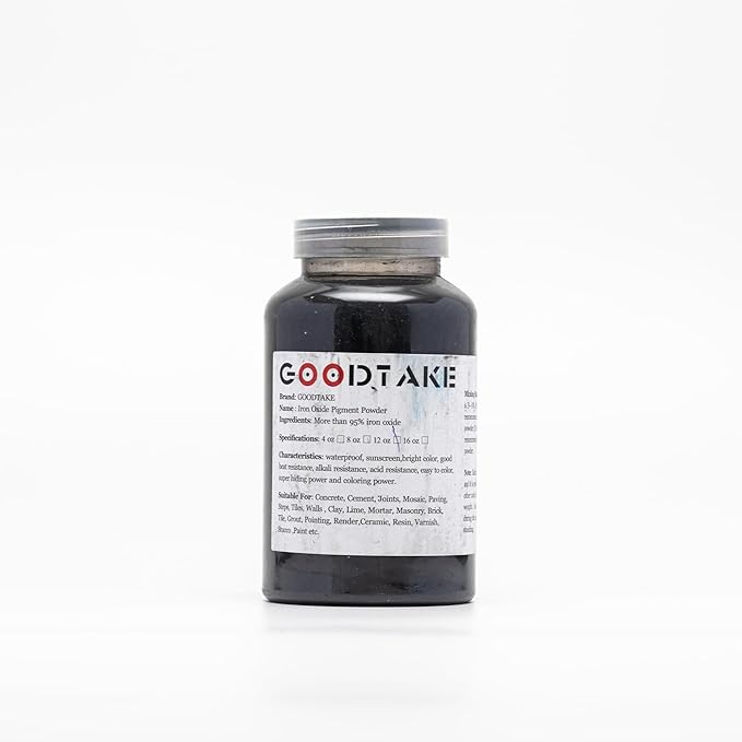 GOODTAKE Concrete Pigment, Black Iron Oxide Pigment Powder, Concrete Cement Dye Color Pigment for Pastel Tile Paint Concrete Cement Mortar Grout (Black, 12 oz)