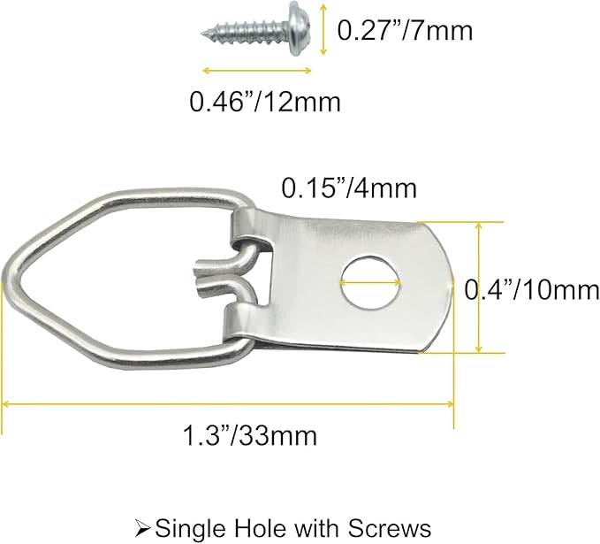 150 Pack Small D-Ring Steel Picture Hangers with Screws Picture Frames Picture Hang Solutions, for Hanging Clock Paintings Artwork Picture Frame Hook Photos
