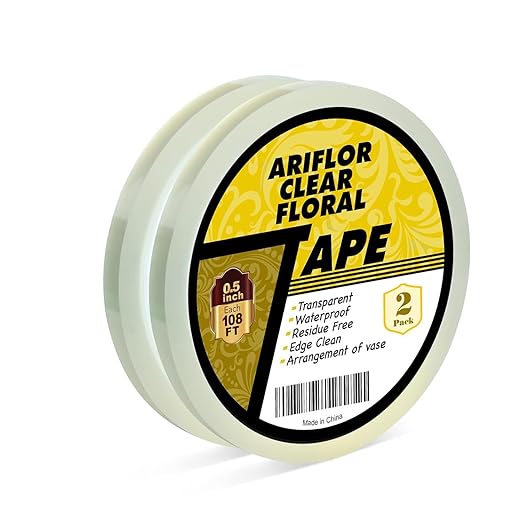 2Packs Clear Floral Tape - 1/2 inches Wide Floral Vase Tape, Clear Waterproof Floral Tape for Fresh Flower Bouquets and Flower Arrangements Crafts (0.5inch*2Packs), 0.5inch*2Pack