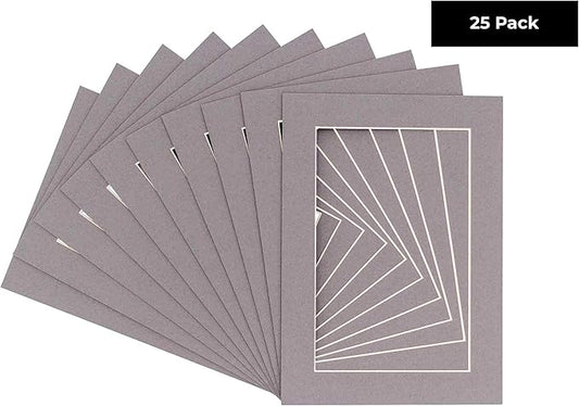 11x14 Mat for 8.5x11 Photo - Precut Charcoal Picture Matboard for Frames 11 x 14 Inches - Bevel Cut Matte to Display Art 8.5 x 11 Inches - Acid Free Pack of 25 MATS with Backing Boards & Clear Bags