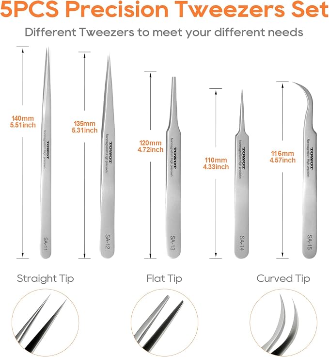 Precision Tweezers, Stainless Steel Pointed Tweezers - Image 4