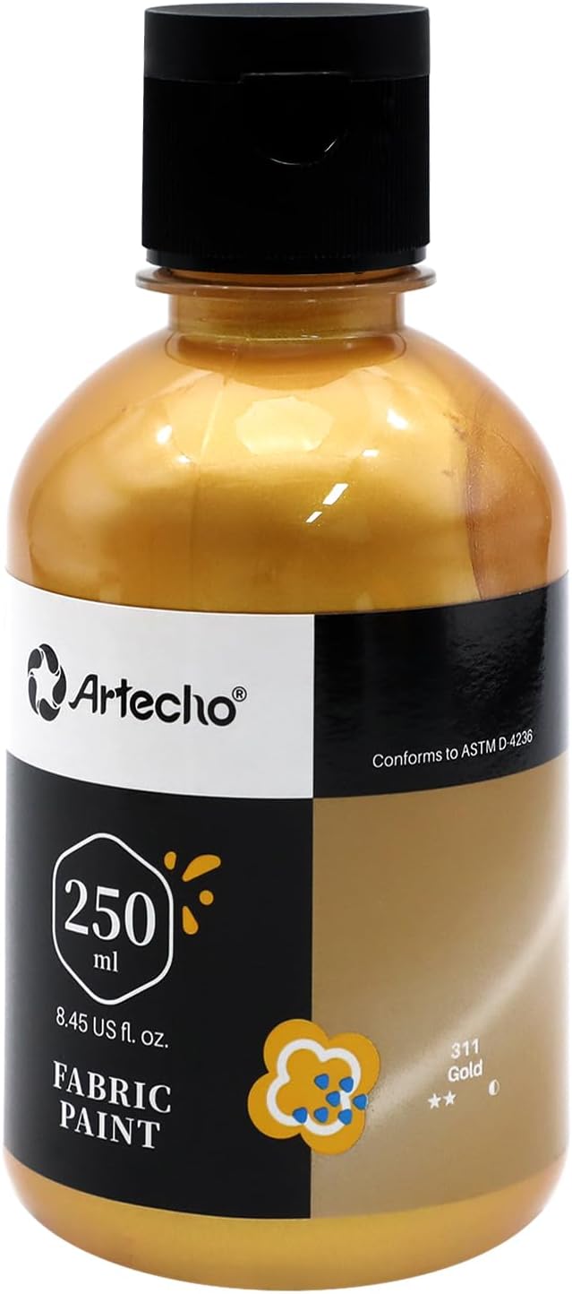 Artecho Gold Fabric Paint, 250 ml / 8.45 oz Permanent Clothing Paint by Artecho