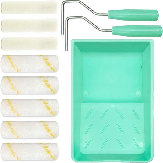 11 Pack Paint Roller Kit, 4 Inch Microfiber Paint Roller Covers, Mini Wool Blend Paint Rollers with Tray, Small Roller Brush Kit for Painting Walls, Doors, Cabinets