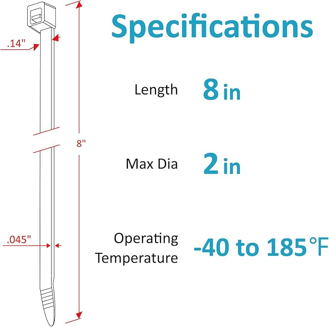 Zip Ties 8 inch with 40 lb Tensile Strength, 1000 Pack - Image 3