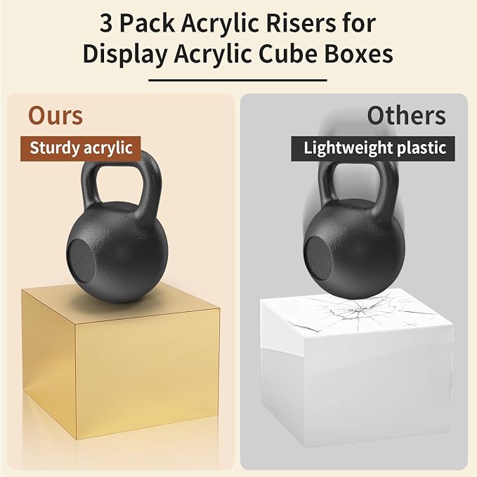 3Pcs Gold Acrylic Riser Display Stands Mirrored Nesting Cube Boxes | Pedestal - Image 8
