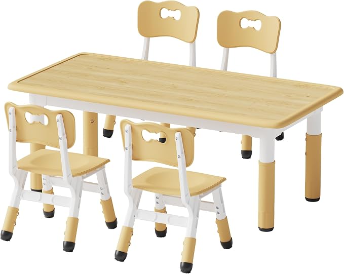 Brelley Height Adjustable Toddler Table and 4 Chairs Set, Graffiti Desktop - Image 8