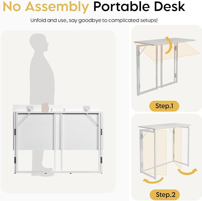 alawooder 39.4" Folding Desk: No Assembly, Wood Top - Image 7