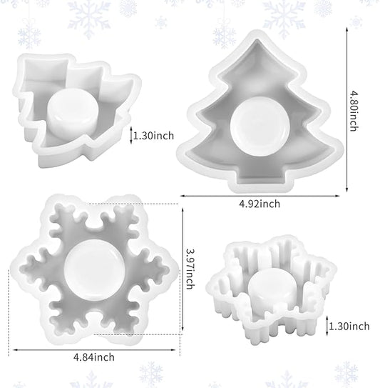 2PCS Christmas Resin Molds Christmas Tree Candle Holder Resin Molds Snowflake Silicone Resin Mold for Tea Lights Epoxy Resin Mold for Home Table Decorations Xmas Decor