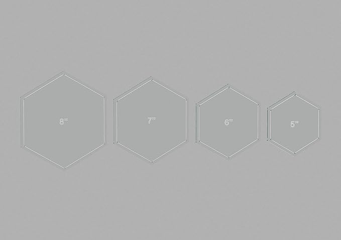 Hexagon Quilting Template Set - 5", 6", 7", 8" Sizes with 1/4" Seam Allowance - Durable Acrylic Templates for Quilting, Patchwork, Crafting, & Sewing Projects - Clear Templates for Accuracy