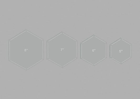 Hexagon Quilting Template Set - 5", 6", 7", 8" Sizes with 1/4" Seam Allowance - Durable Acrylic Templates for Quilting, Patchwork, Crafting, & Sewing Projects - Clear Templates for Accuracy